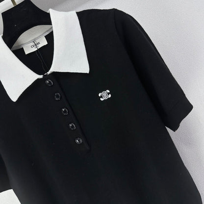 Celine Short-sleeved Polo Shirt Black Cashmere Wool 349073
