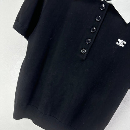 Celine Short-sleeved Polo Shirt Black Cashmere Wool 349073