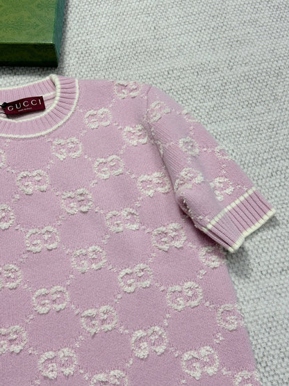 Gucci Knot Jacquard Knitted Short Sleeves Pink Wool
