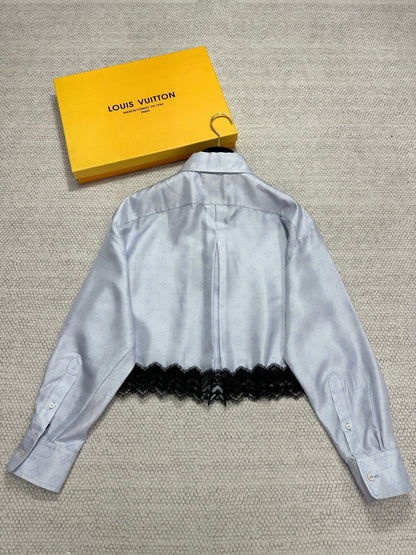 LV Monogram Pattern And The Lace Trim Blue Silk