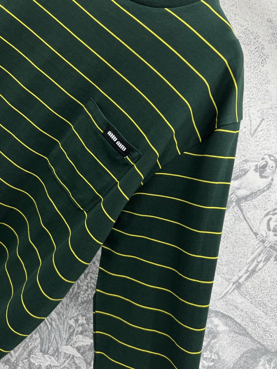 Miu Miu 25 Striped Long-sleeved T-shirt Green Cotton