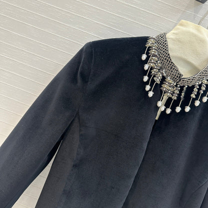 CD 25 Beaded Collar Small Jacket Black Silk Velvet
