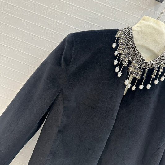 CD 25 Beaded Collar Small Jacket Black Silk Velvet