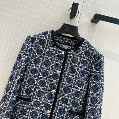 CD 25 Round Neck Suit Small Jacket Blue Cotton Silk