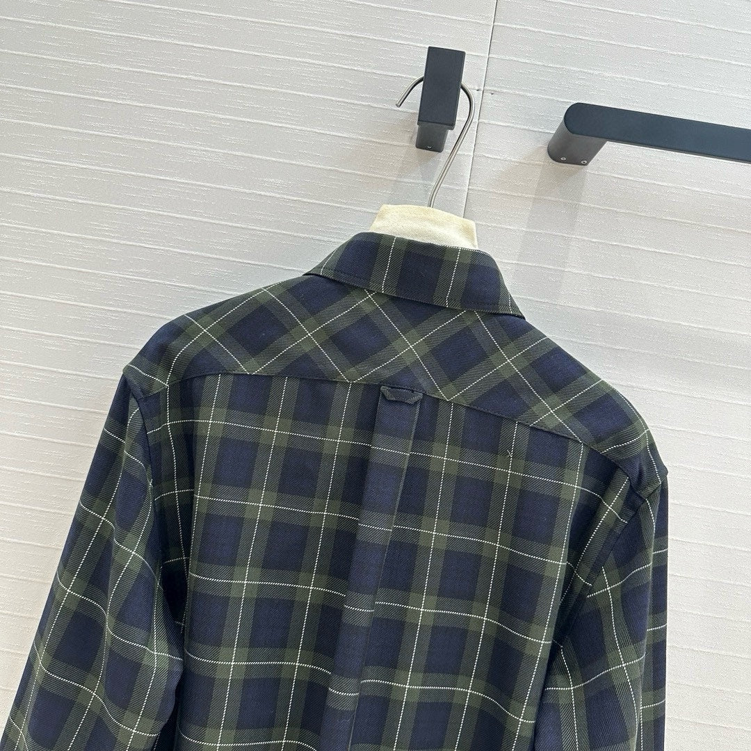Miu Miu Plaid Short-cut Shirt Green Blue Wool