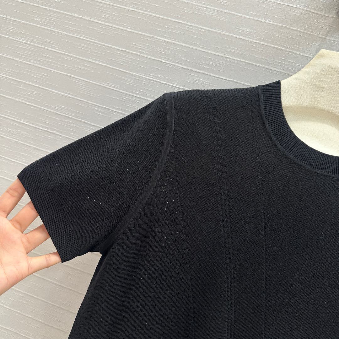 Hm 25 Hollow Knit Short-Sleeve Top Black Tencel Cotton