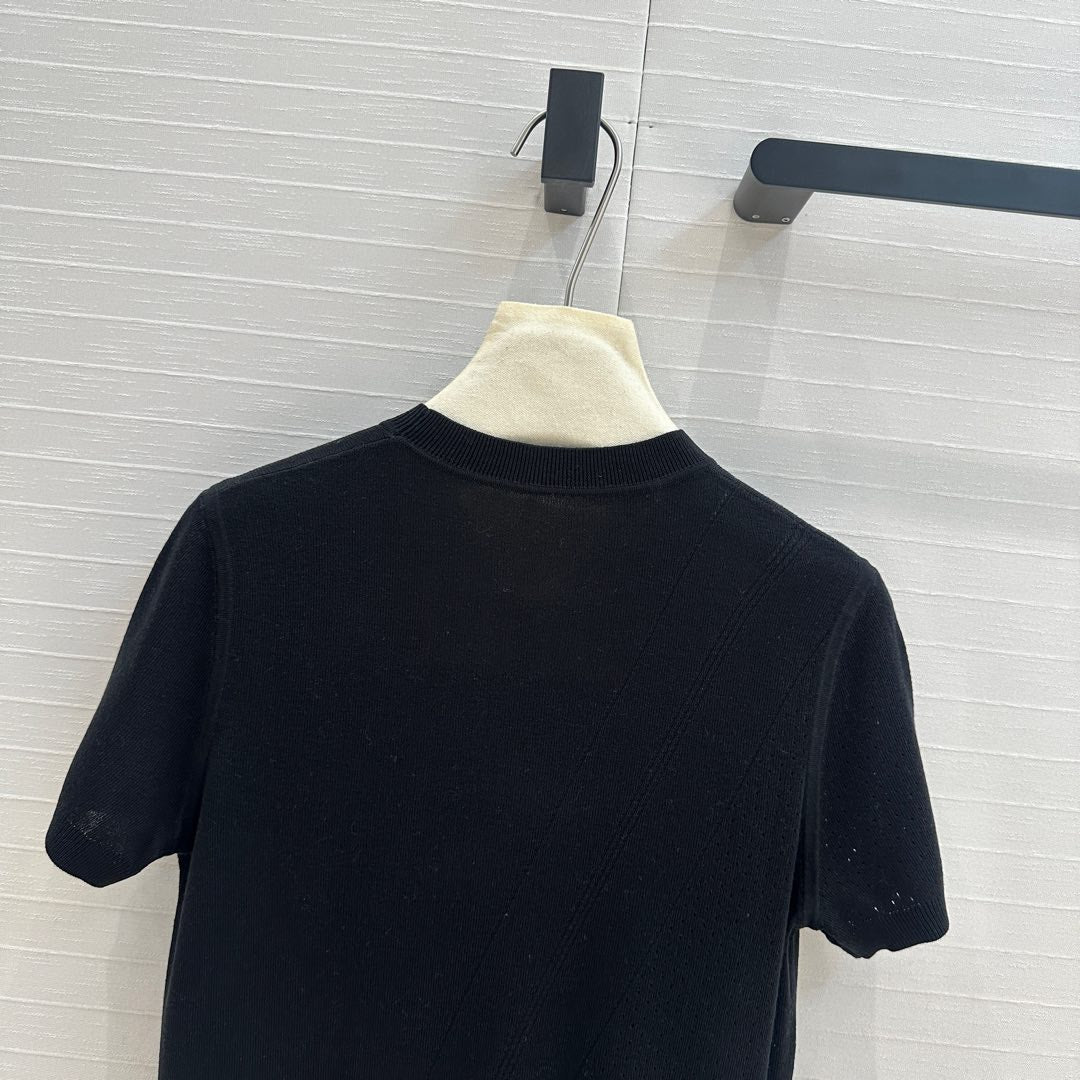 Hm 25 Hollow Knit Short-Sleeve Top Black Tencel Cotton