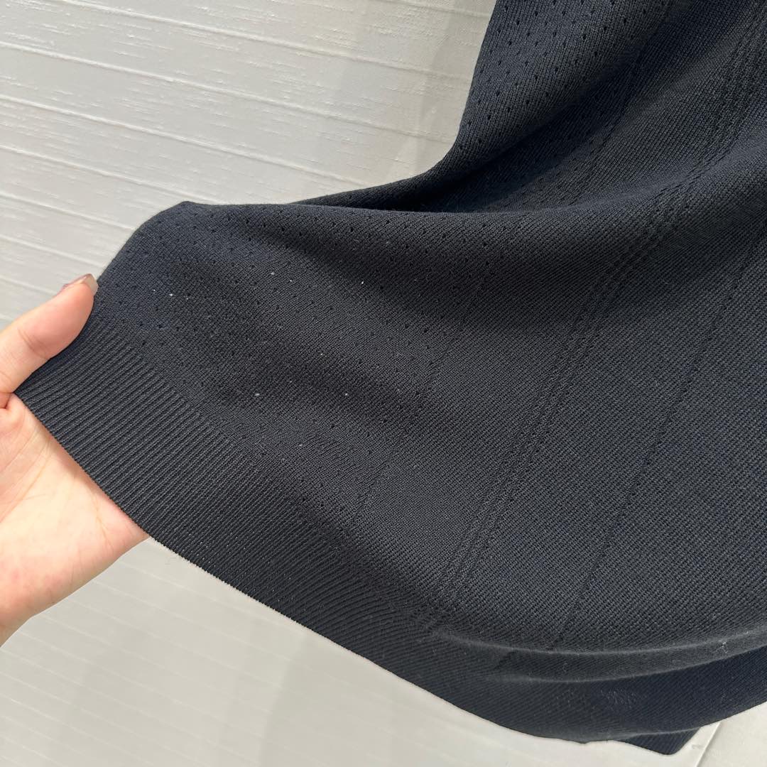 Hm 25 Hollow Knit Short-Sleeve Top Black Tencel Cotton