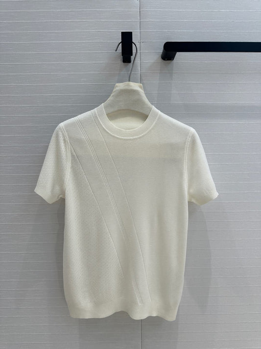 Hm 25 Hollow Knit Short-Sleeve Top White Tencel Cotton