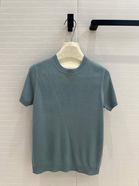 Hm 25 Hollow Knit Short-Sleeve Top Blue Green Tencel Cotton
