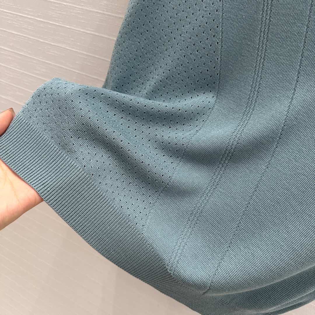 Hm 25 Hollow Knit Short-Sleeve Top Blue Green Tencel Cotton
