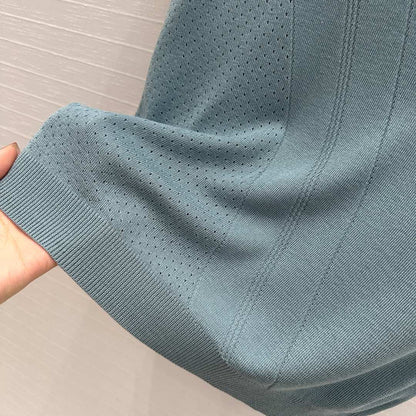 Hm 25 Hollow Knit Short-Sleeve Top Blue Green Tencel Cotton