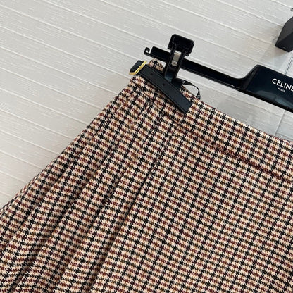 Celine Pleated Skirt Brown Wool Cotton Polyester