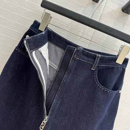 Fendi 25 Denim Skirt Dark Blue Cotton