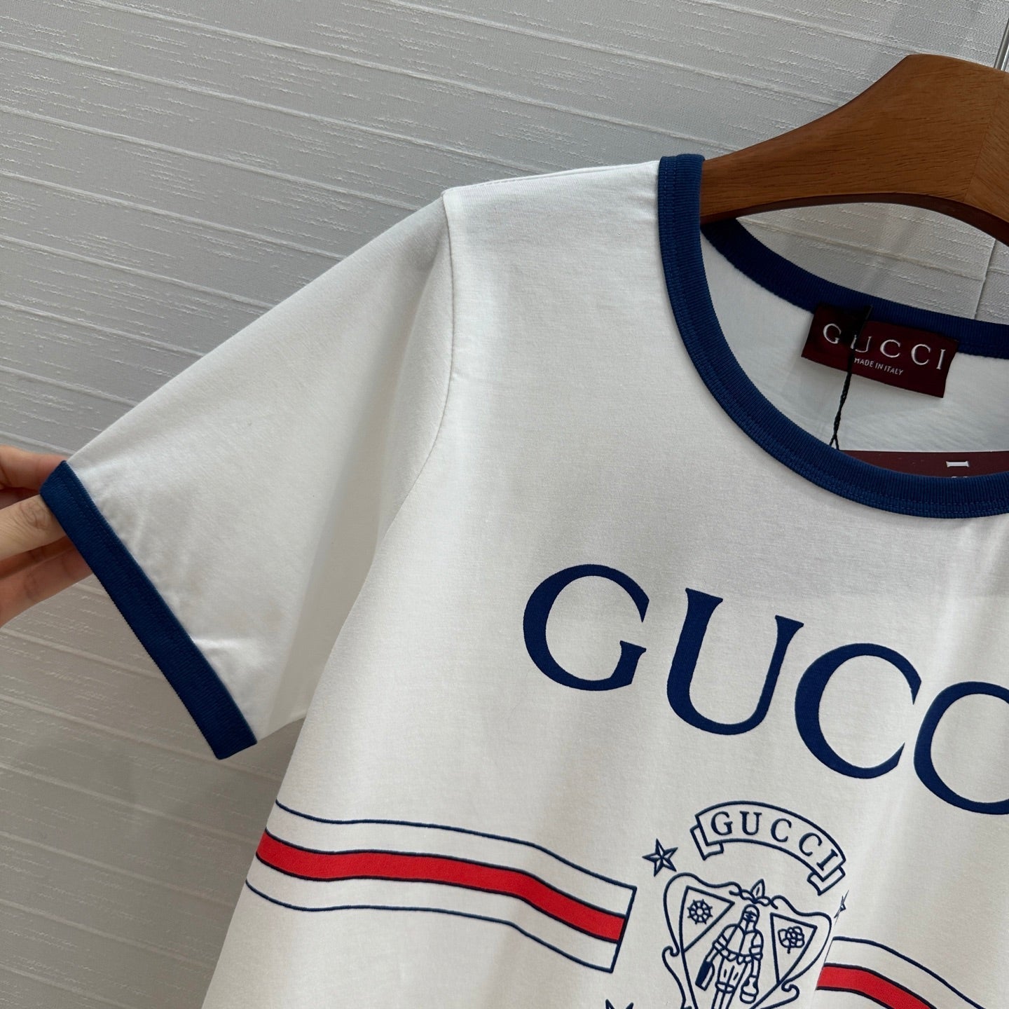 Gucci 25 Blue Letter Short-sleeved T-shirt White Cotton