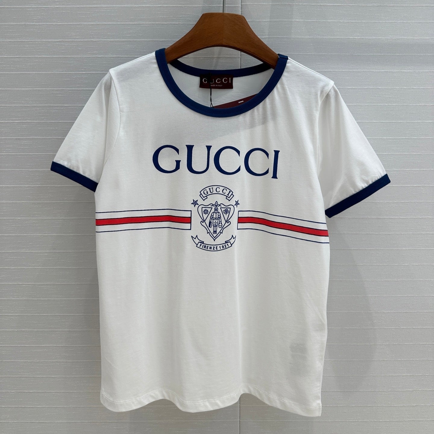 Gucci 25 Blue Letter Short-sleeved T-shirt White Cotton