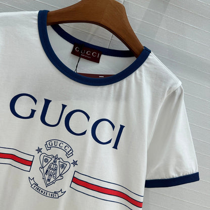Gucci 25 Blue Letter Short-sleeved T-shirt White Cotton