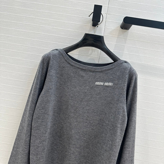 Miu Miu Boat Neck Sweater Gray Wool