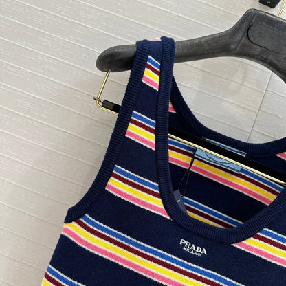 Prada 2025 Striped Vest Navy Blue mix colors Cotton