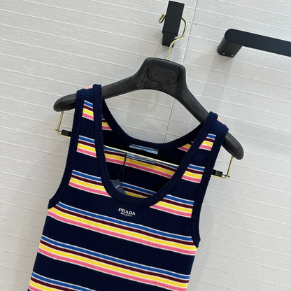 Prada 2025 Striped Vest Navy Blue mix colors Cotton