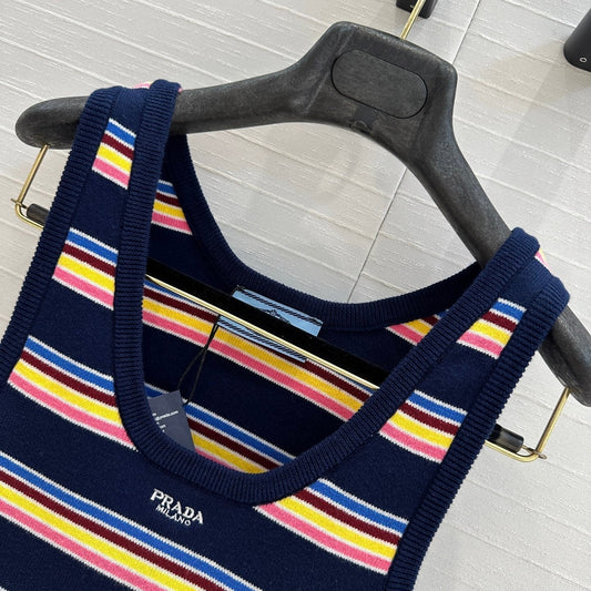 Prada 2025 Striped Vest Navy Blue mix colors Cotton