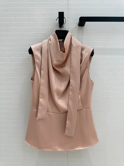 Fendi Long Ribbon Drape Waisted Top Pink Polyester