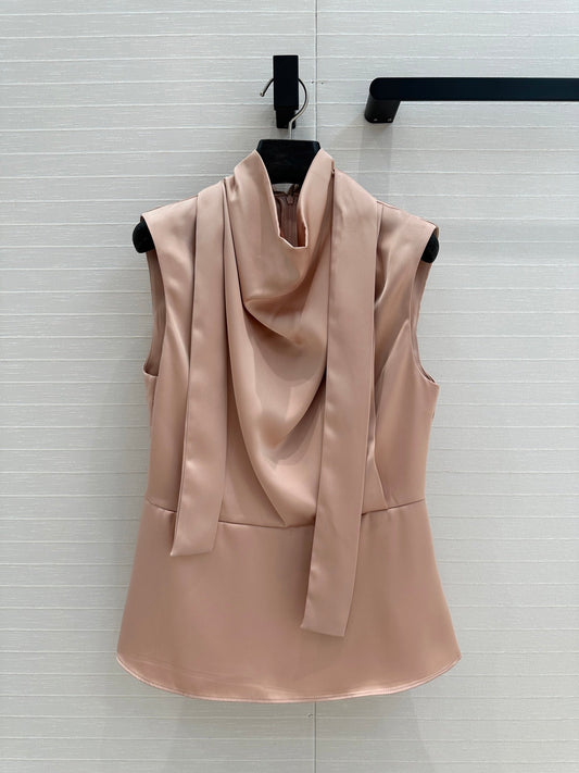 Fendi Long Ribbon Drape Waisted Top Pink Polyester
