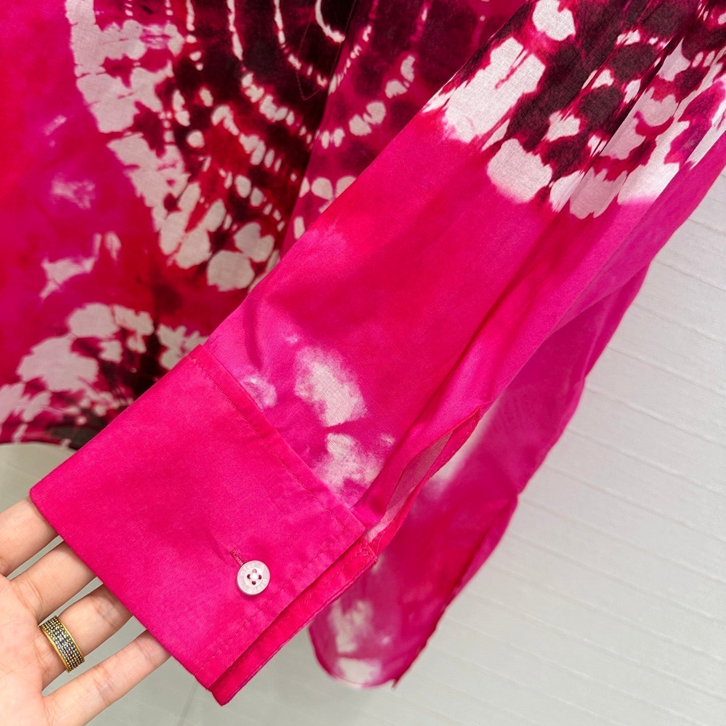 CD 25 Dopamine Dye Pattern Long-sleeved T-Shirt Pink Cotton