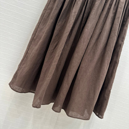 CD Pleated Long Skirt Brown Linen