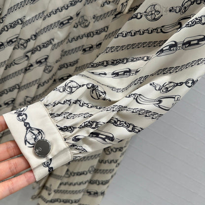 LV 25 Monogram Print Dress Beige Black Polyester