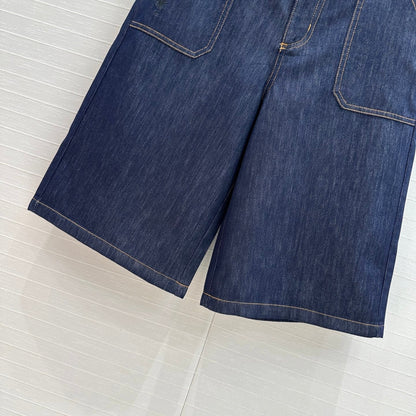 CD 25 Straight-leg Half-length Pants Blue Cotton