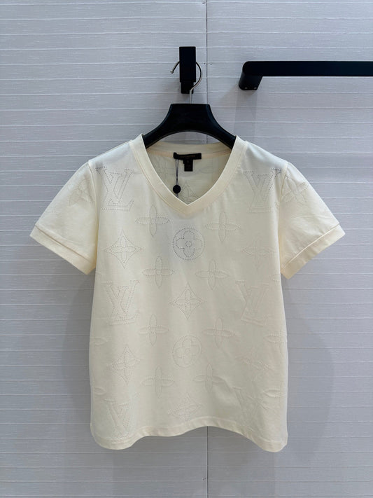 LV Classic V-neck T-Shirt White Cotton
