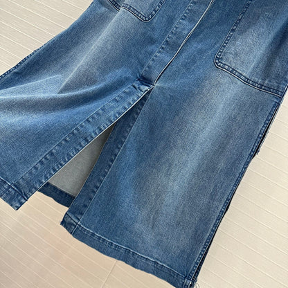 CD 25 Suspender Tube Top Denim Skirt Blue Cotton