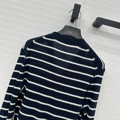 CD 25 Striped Cardigan Black mix White Linen Cashmere