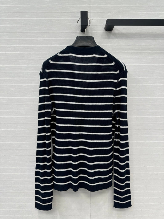 CD 25 Striped Cardigan Black mix White Linen Cashmere
