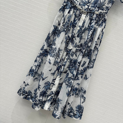 CD 25 Butterfly Coconut Print Shirt Dress White Blue Cotton