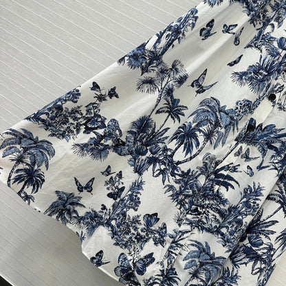 CD 25 Butterfly Coconut Print Tube Dress White Blue Cotton