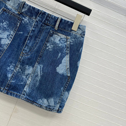 Fendi Flower Denim Skirt Blue Cotton