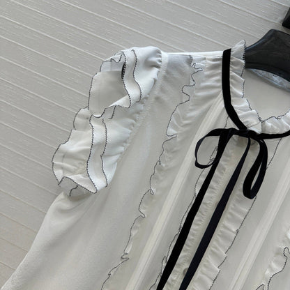 CD Lace-up Sleeveless Shirt White Silk