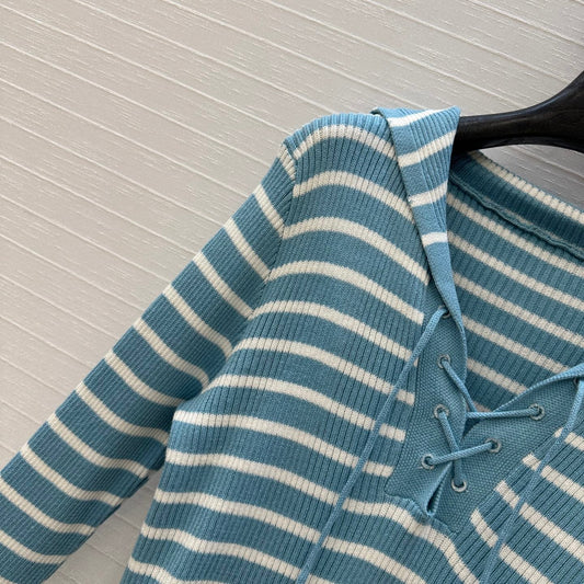 CD Navy Style Collared Sweater Ligth Blue mix White Wool