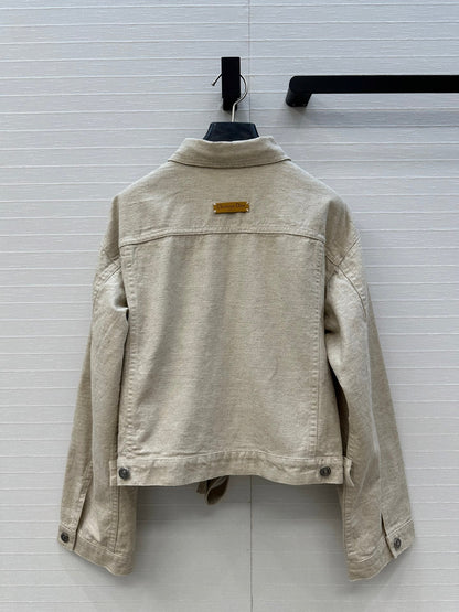 CD 25 Waist Tie Short Jacket Beige Cotton Cashmere