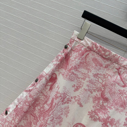 CD 25 Sauvage Jouy Button-down Dress Pink White Cotton