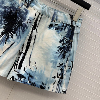 CD 25 Denim Short White Blue Black Cotton