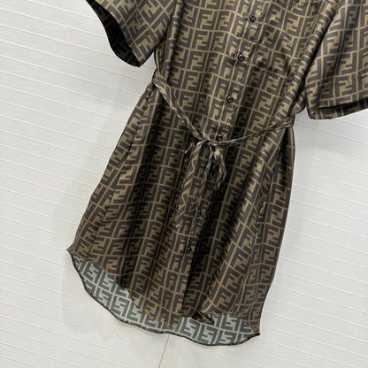Fendi 25 Shirt Dress Khaki Silk