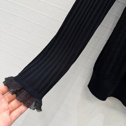 HM Long-Sleeve Sweater With Ruffled Details Black Modal Nylon