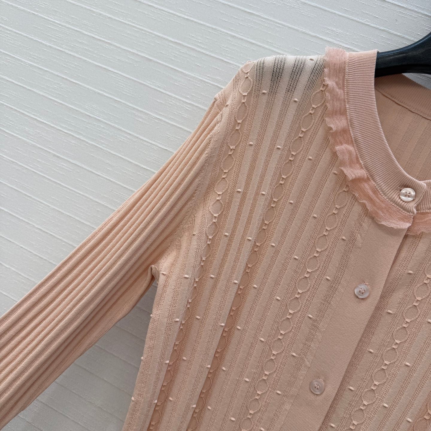 HM Long-Sleeve Sweater With Ruffled Details Beige Modal Nylon