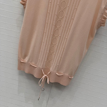 HM Short-Sleeve Sweater With Ruffled Details Beige Modal Nylon
