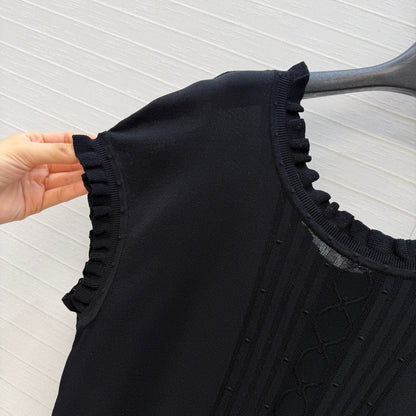 HM Short-Sleeve Sweater With Ruffled Details Black Modal Nylon