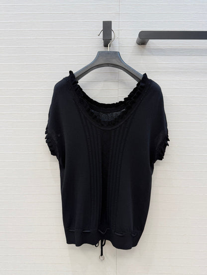 HM Short-Sleeve Sweater With Ruffled Details Black Modal Nylon