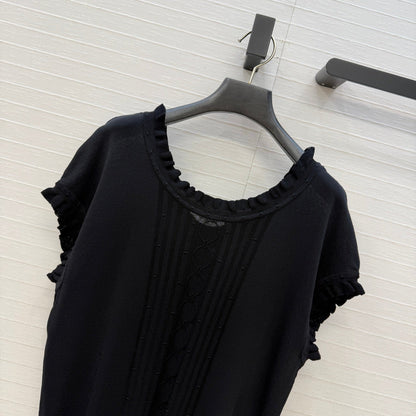 HM Short-Sleeve Sweater With Ruffled Details Black Modal Nylon